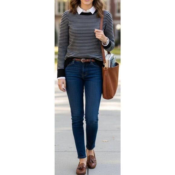 Simple laguna Sweaters - Simple laguna womens medium sweater silk cashmere stripe gray black preppy